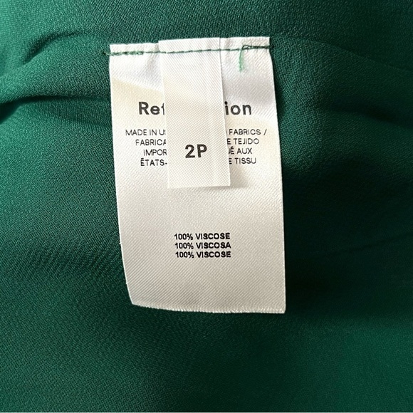 REFORMATION Emerald Crepe Long Puffed Bell Sleeve Ruffled High Neck Mini Dress 2 - Picture 8 of 8